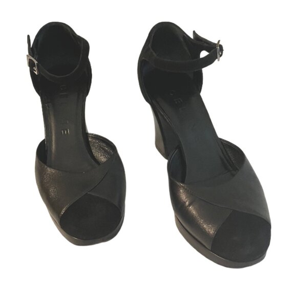 Celine Blk Leather/Suede Mary Jane’s Round Toe Chunky Heels Gold Buckle Size 37 - Picture 4 of 13